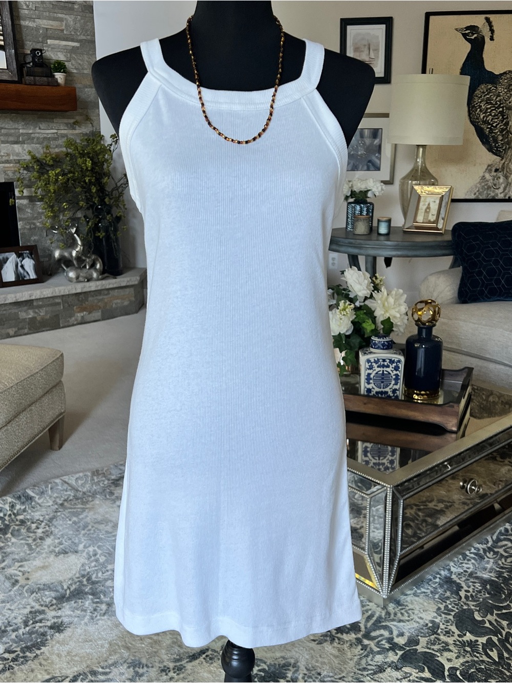 VENUS Ribbed White Tank Top Dress